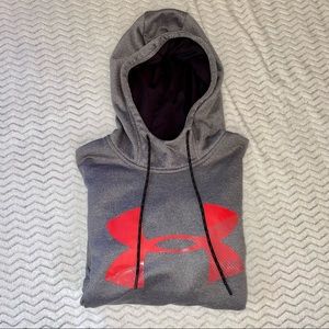 Under Armour Men's gray and red fleece big logo graphic hoodie size LG